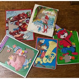 Vintage Frame Tray Puzzle Lot Terry Bears Playskool Pied Whitman incomplete
